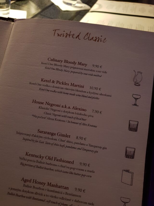 Lemontree SKY BAR Menu Bratislava Cocktailbar