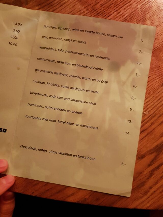 Menukaart Bar Centraal