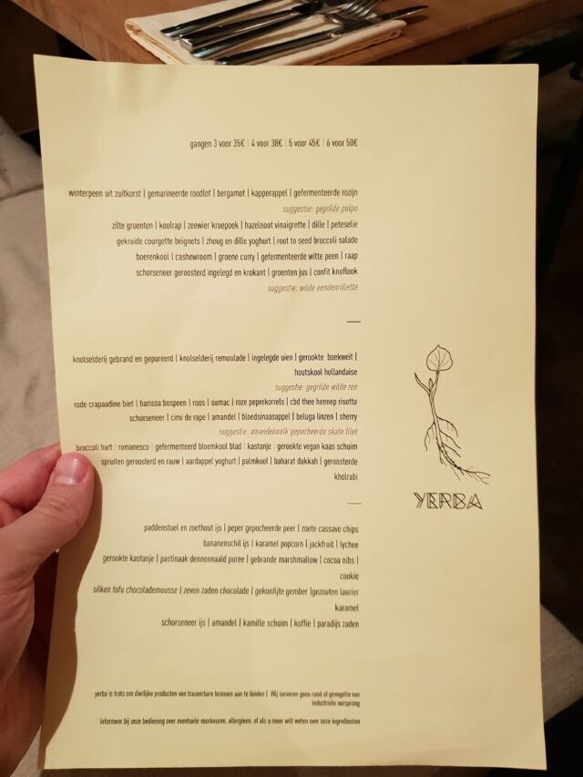 Menukaart Restaurant Yerba